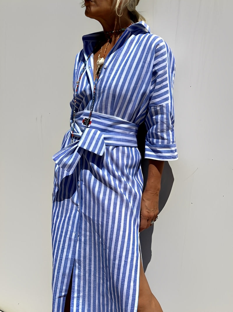 Christel - Dlouhé polo šaty s pruhy pro ženy