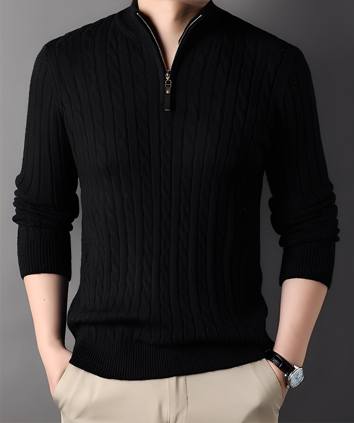 Damian - Současný pletený svetr s zipem pro muže