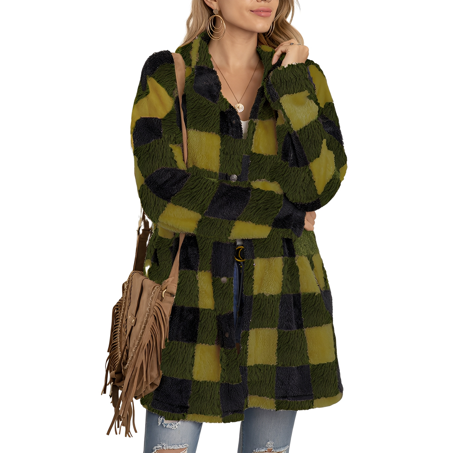 Malvina - Módní dlouhý dámský kabát s kostkami