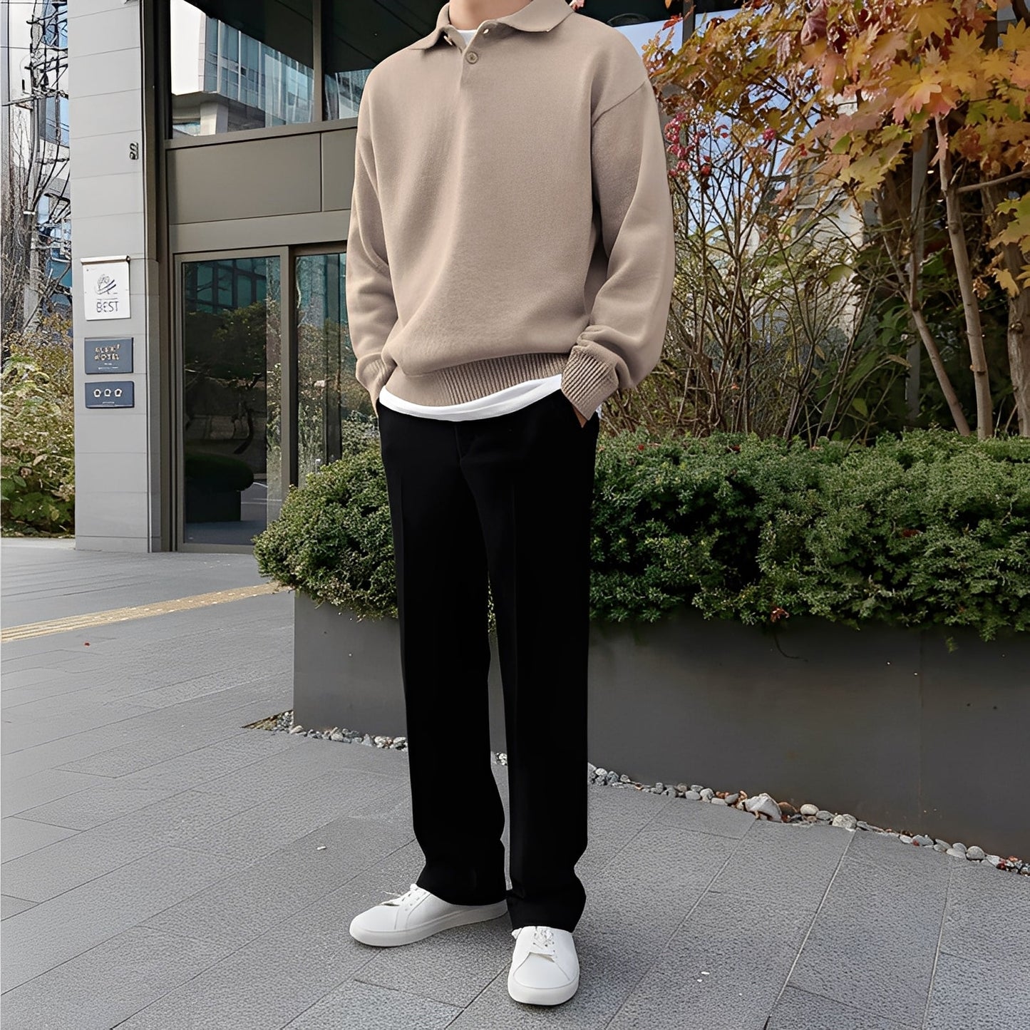 Bernard - pánské pletené polo tričko s dlouhým rukávem