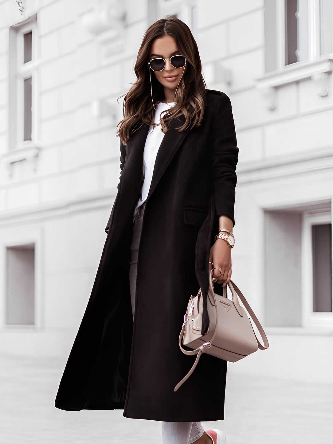 Haylie - Moderní dámský vlněný kabát s páskem