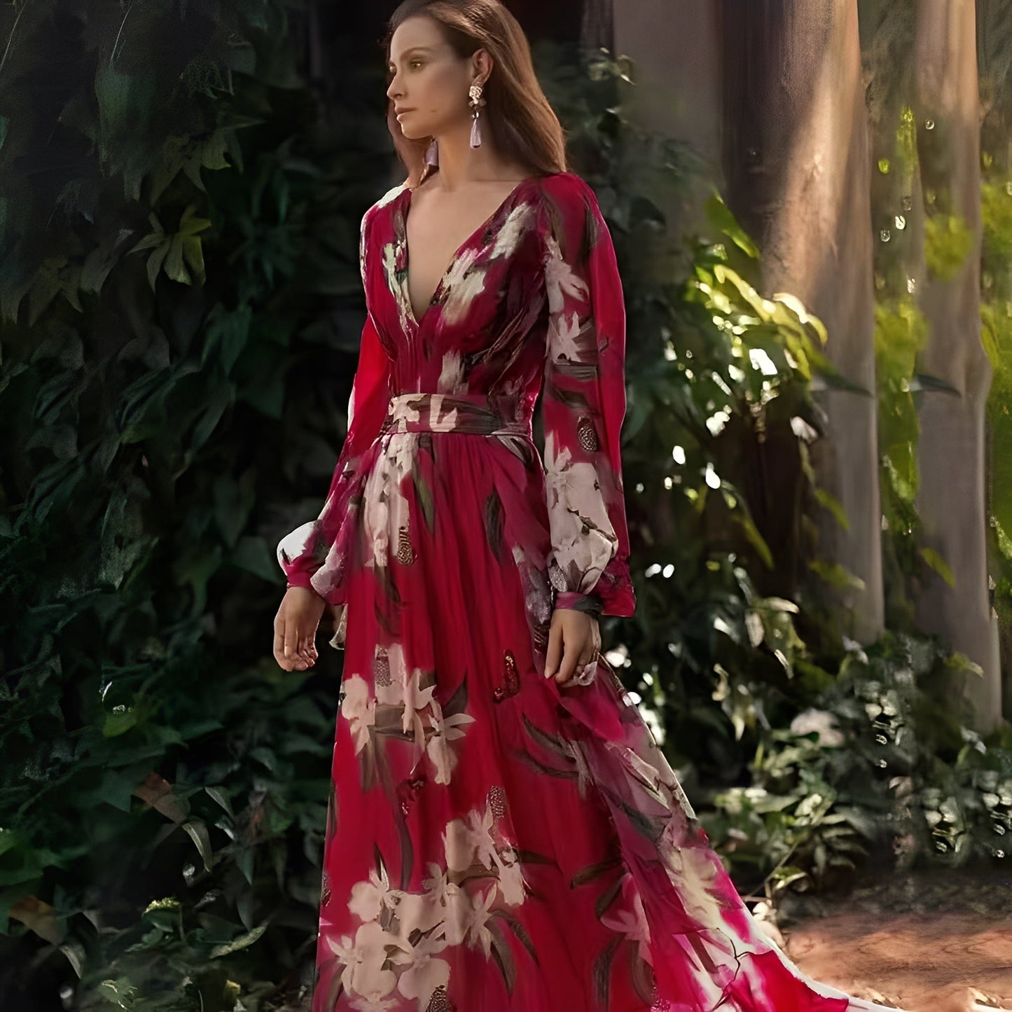 Karine - Dlouhé elegantní šaty s V výstřihem pro ženy