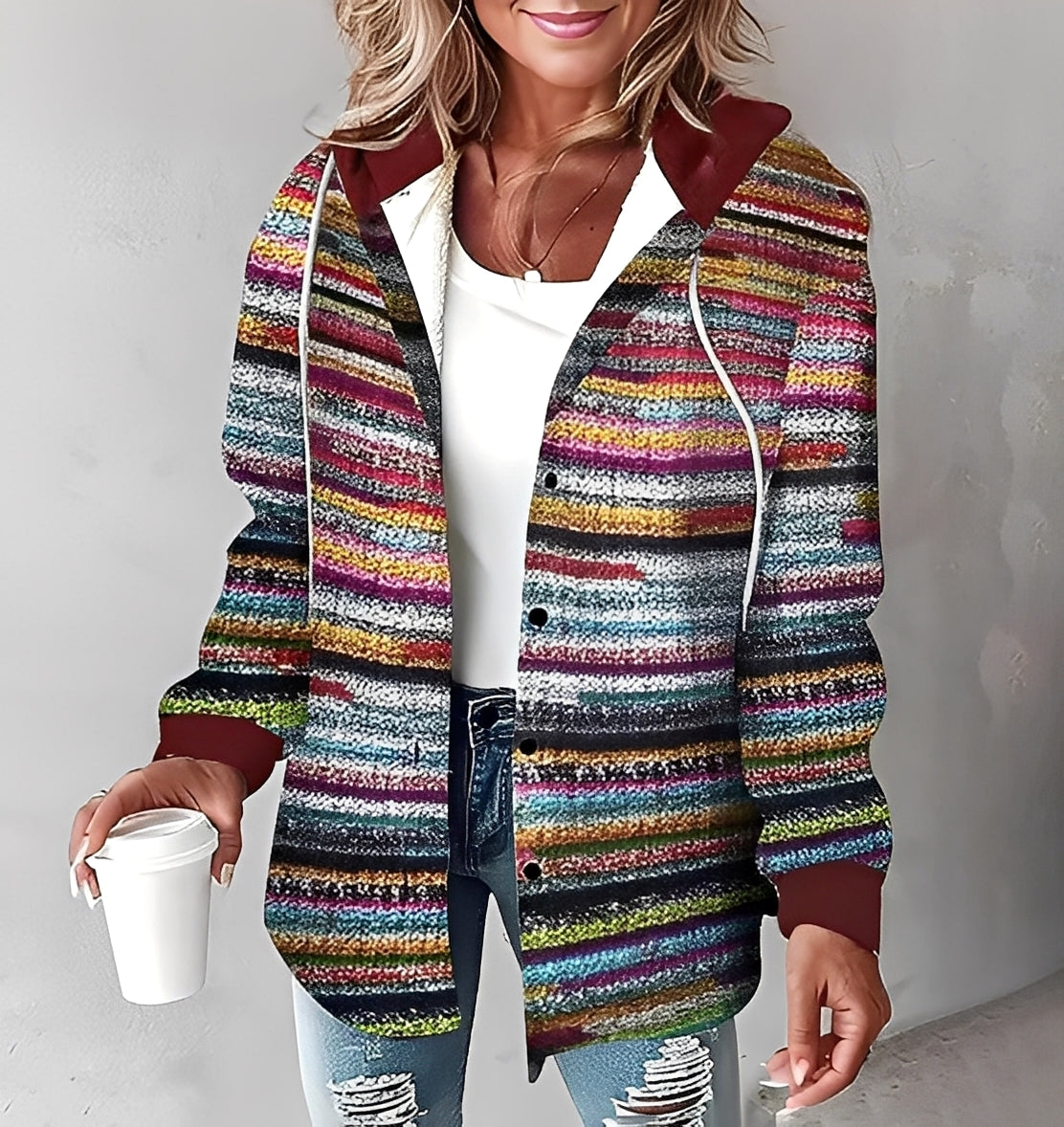 Éliette - Zimní kostkovaná mikina s kapucí pro ženy