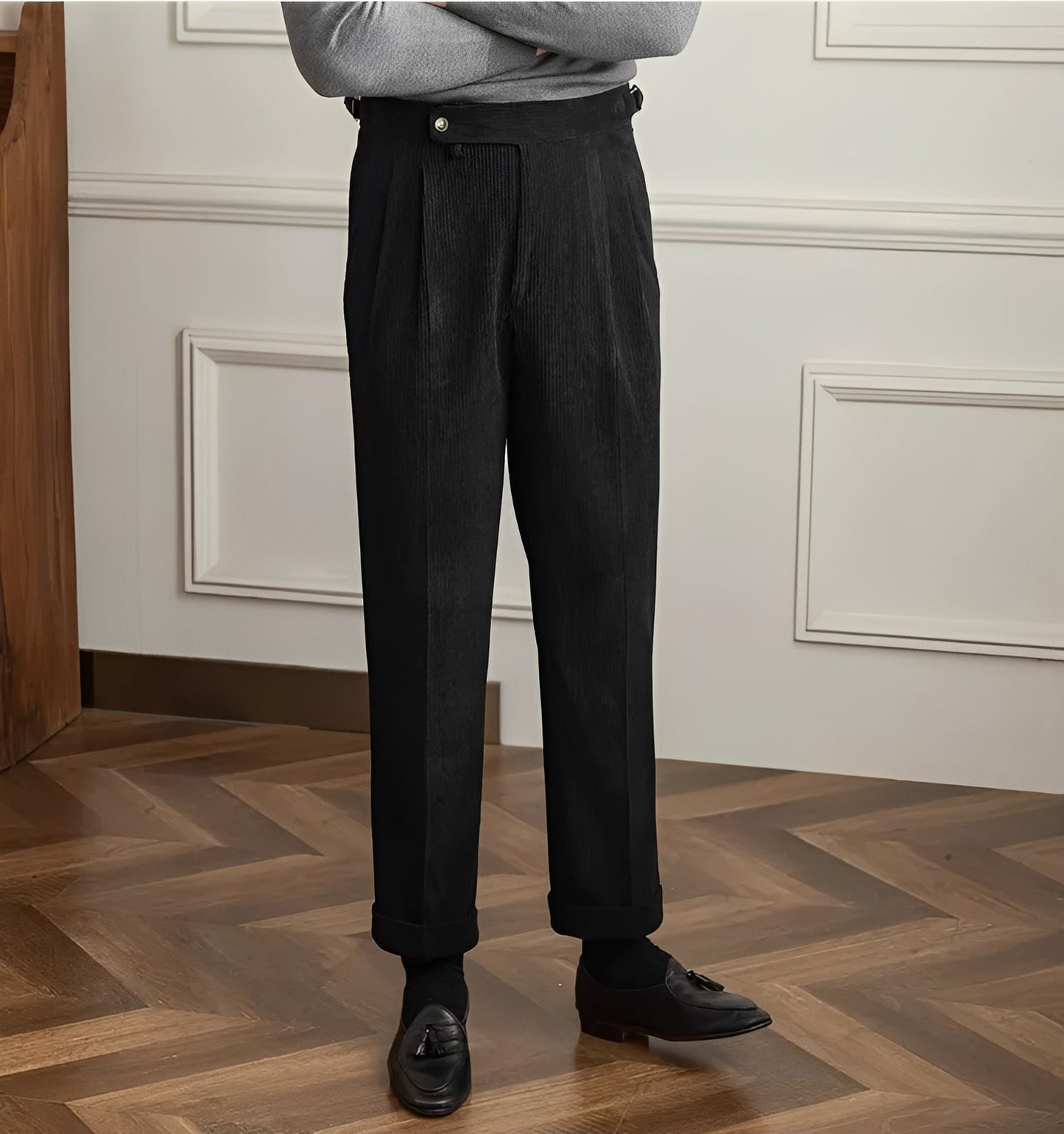 Keaton - Pánské moderní manšestrové kalhoty s vysokým pasem