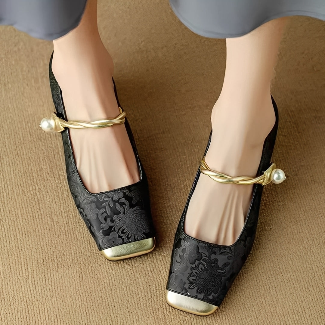 Evelyn - Elegantní, vzorované hedvábné dámské sandály na podpatku