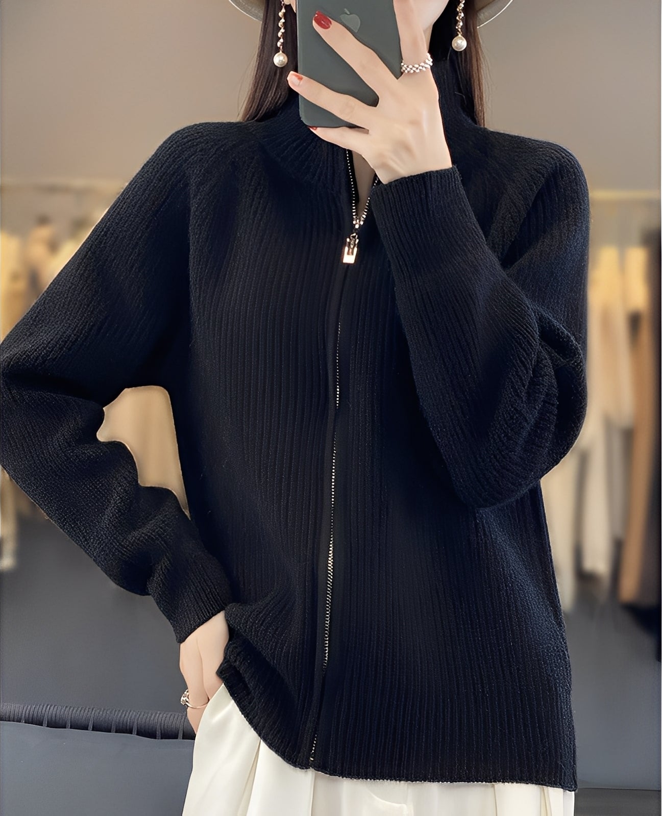 Margaret - Svetr z vlny se zipem pro ženy