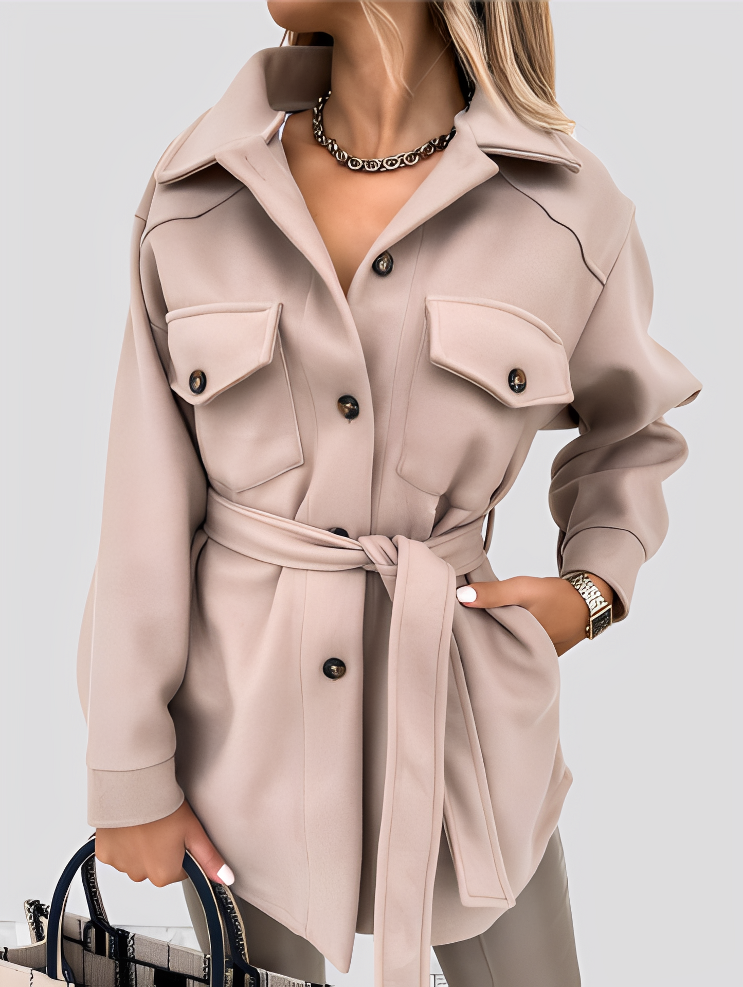 Tiffanie - Moderní, lehká vlněná bunda s převráceným límcem pro ženy