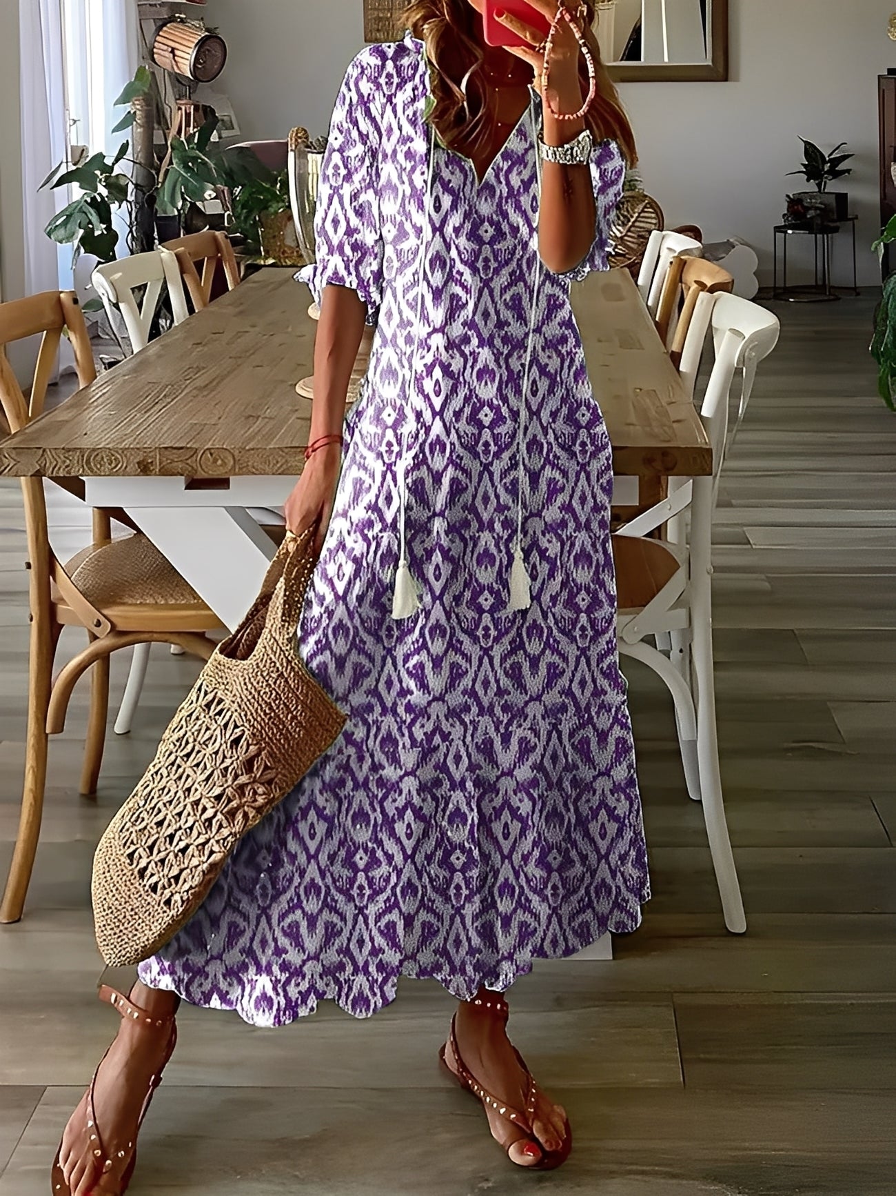 Domitille - Elegantní šaty s volným V výstřihem pro ženy