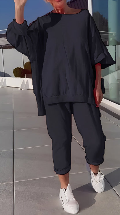 Eleanore - Komfortní souprava s volným topem a kalhotami pro ženy