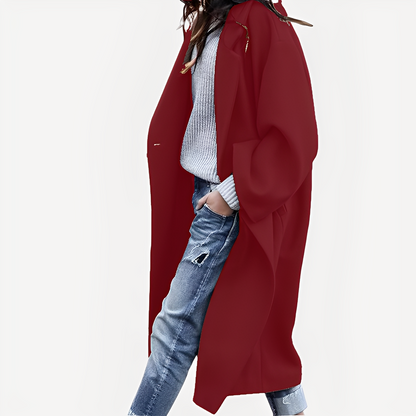 Camellia - Volně střižený dlouhý kabát z vlny pro ženy