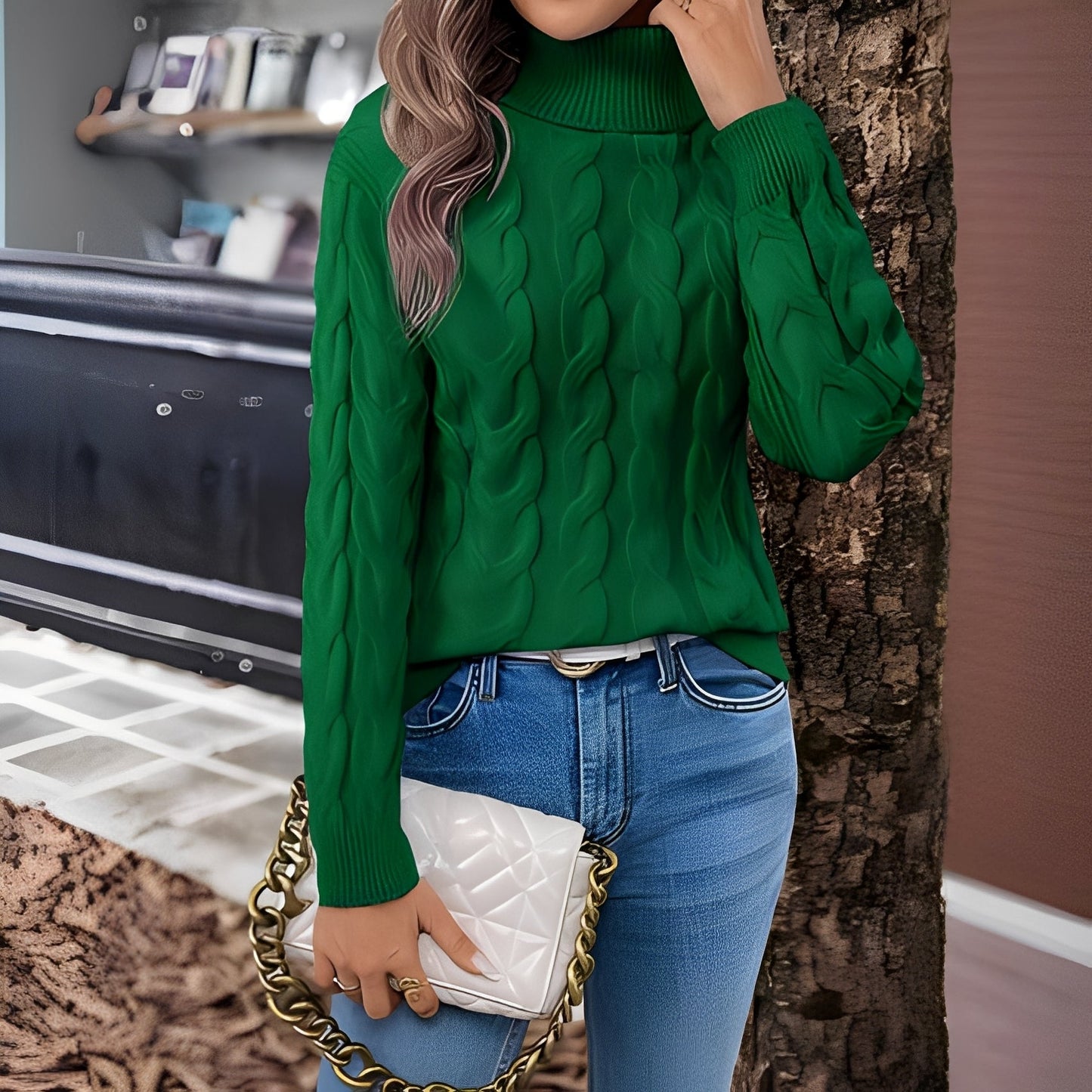 Amélie - Teplý bavlněný svetr s rolákem pro ženy