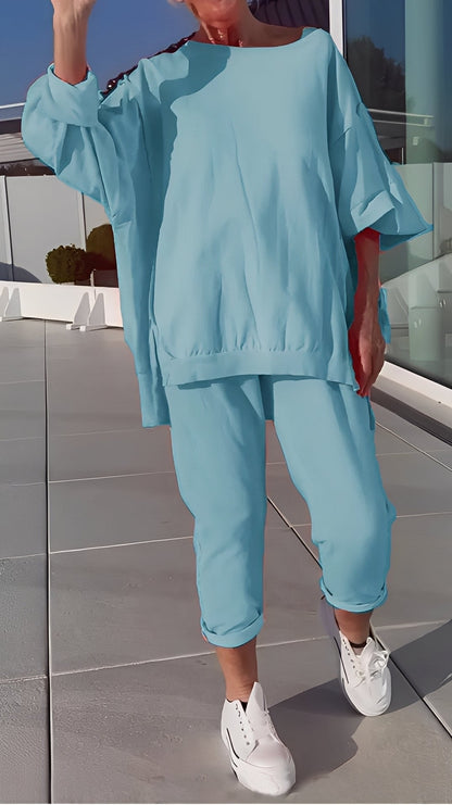 Eleanore - Komfortní souprava s volným topem a kalhotami pro ženy