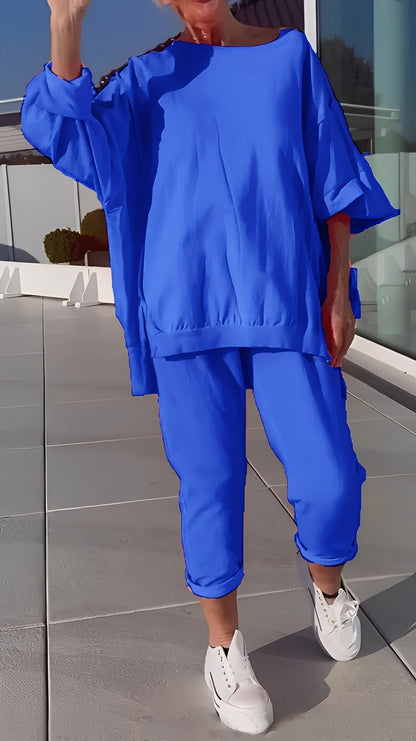 Eleanore - Komfortní souprava s volným topem a kalhotami pro ženy