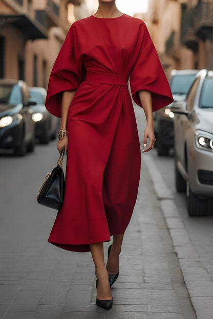 Élise - Elegantní šaty s lucernovými rukávy a páskem pro ženy