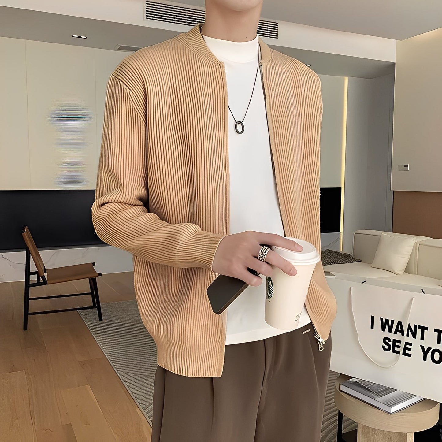 Damon - Pánský retro svetr se zipem