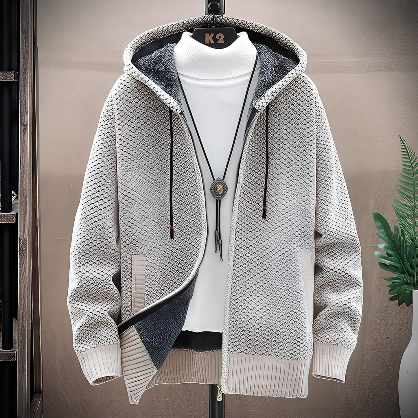 Roni - Pánská módní pletená mikina s fleecem uvnitř