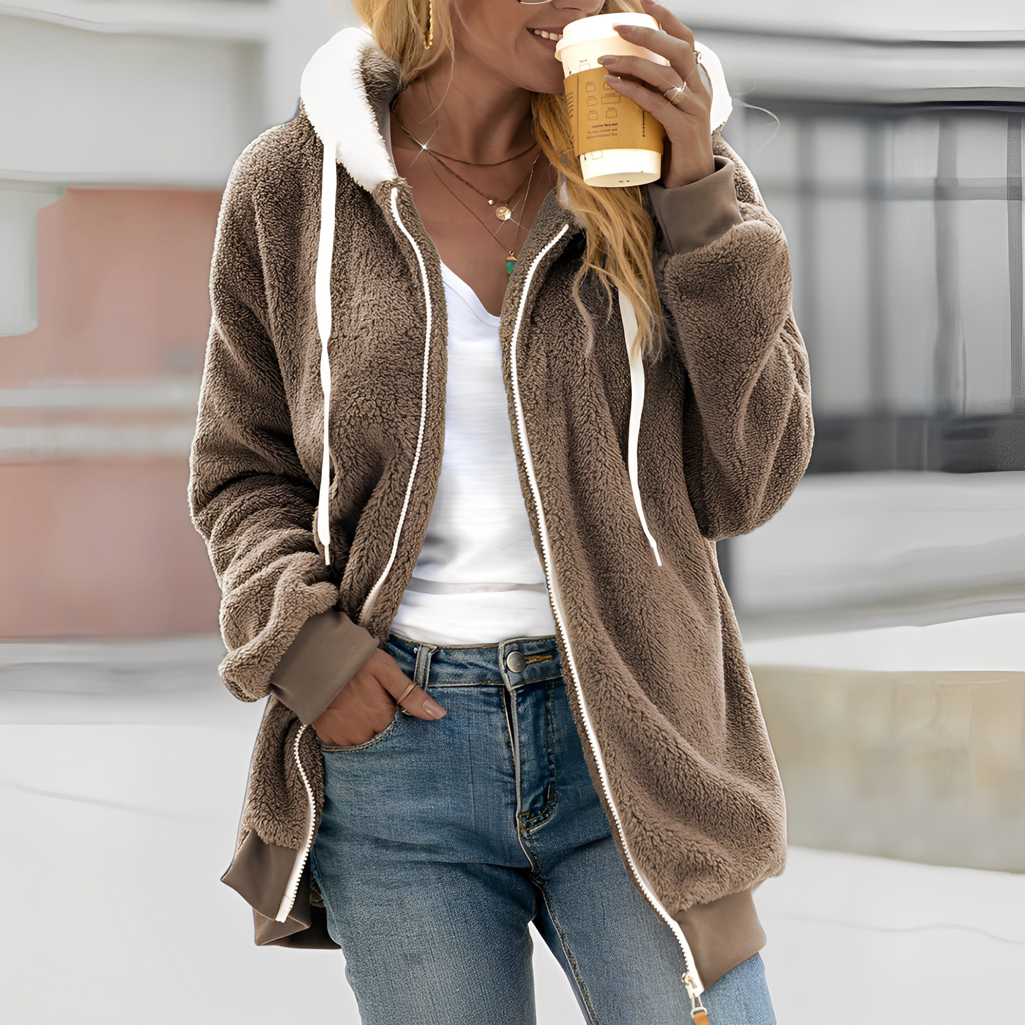 Rheanna - Dámská hřejivá fleecová bunda s kapucí