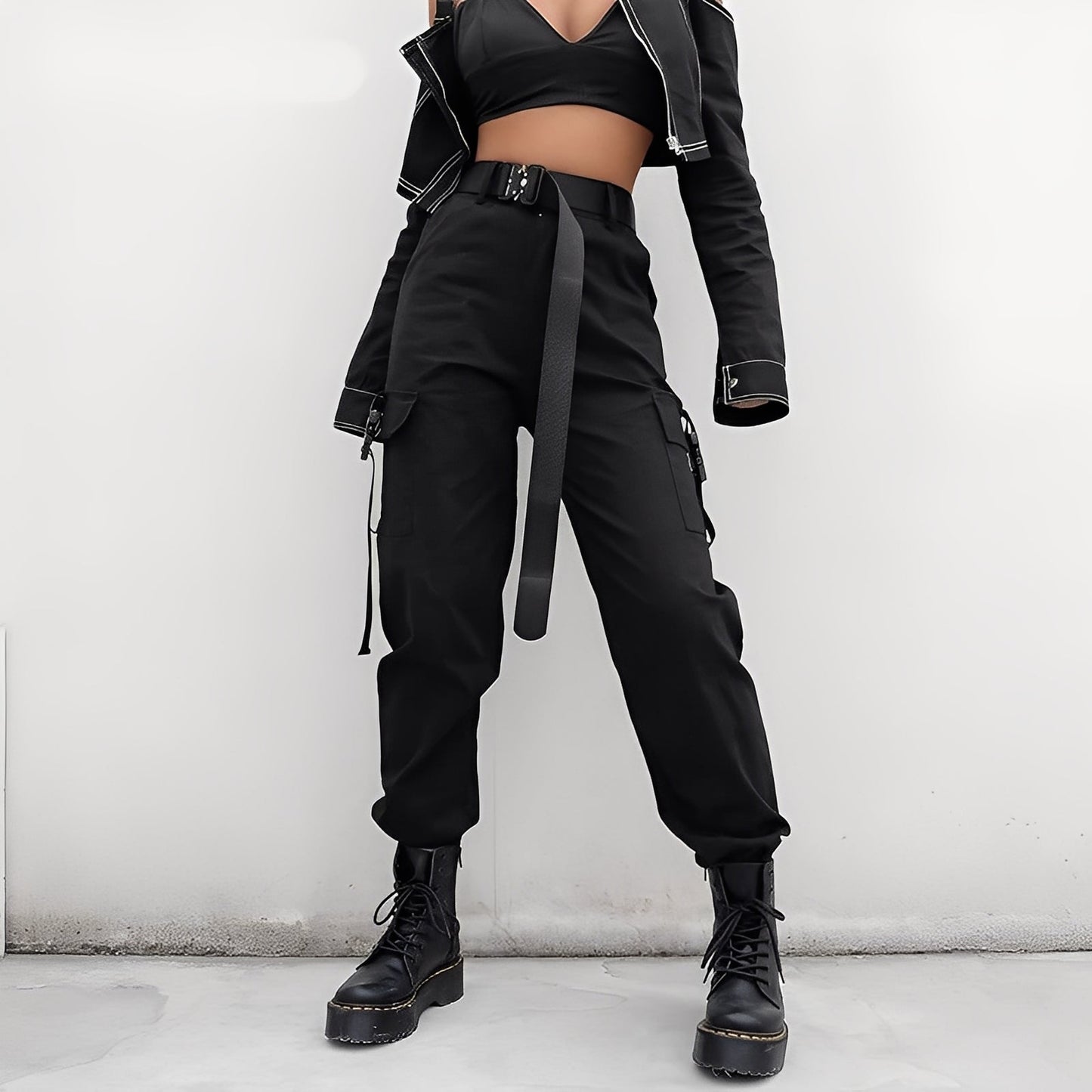 Clotilde - Kalhoty cargo s vysokým elastickým pasem pro ženy