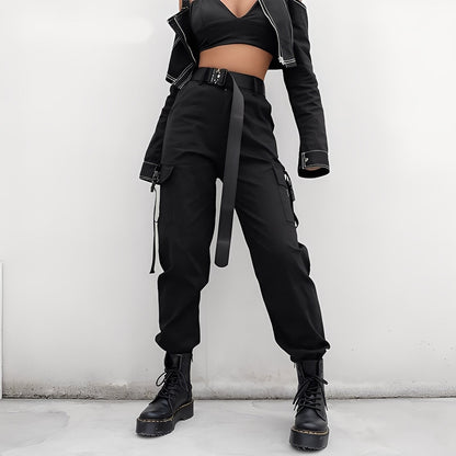 Clotilde - Kalhoty cargo s vysokým elastickým pasem pro ženy