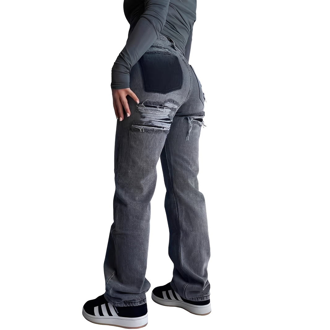 Lillian - Dámské ležérní vysoké džíny s dírami