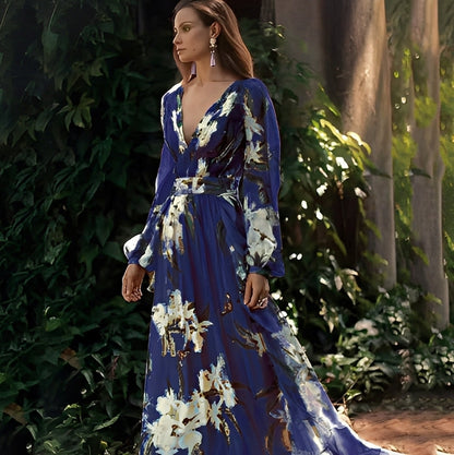 Karine - Dlouhé elegantní šaty s V výstřihem pro ženy