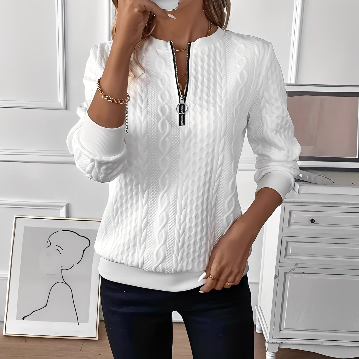 Chesley - Moderní pletený svetr se zipem pro ženy