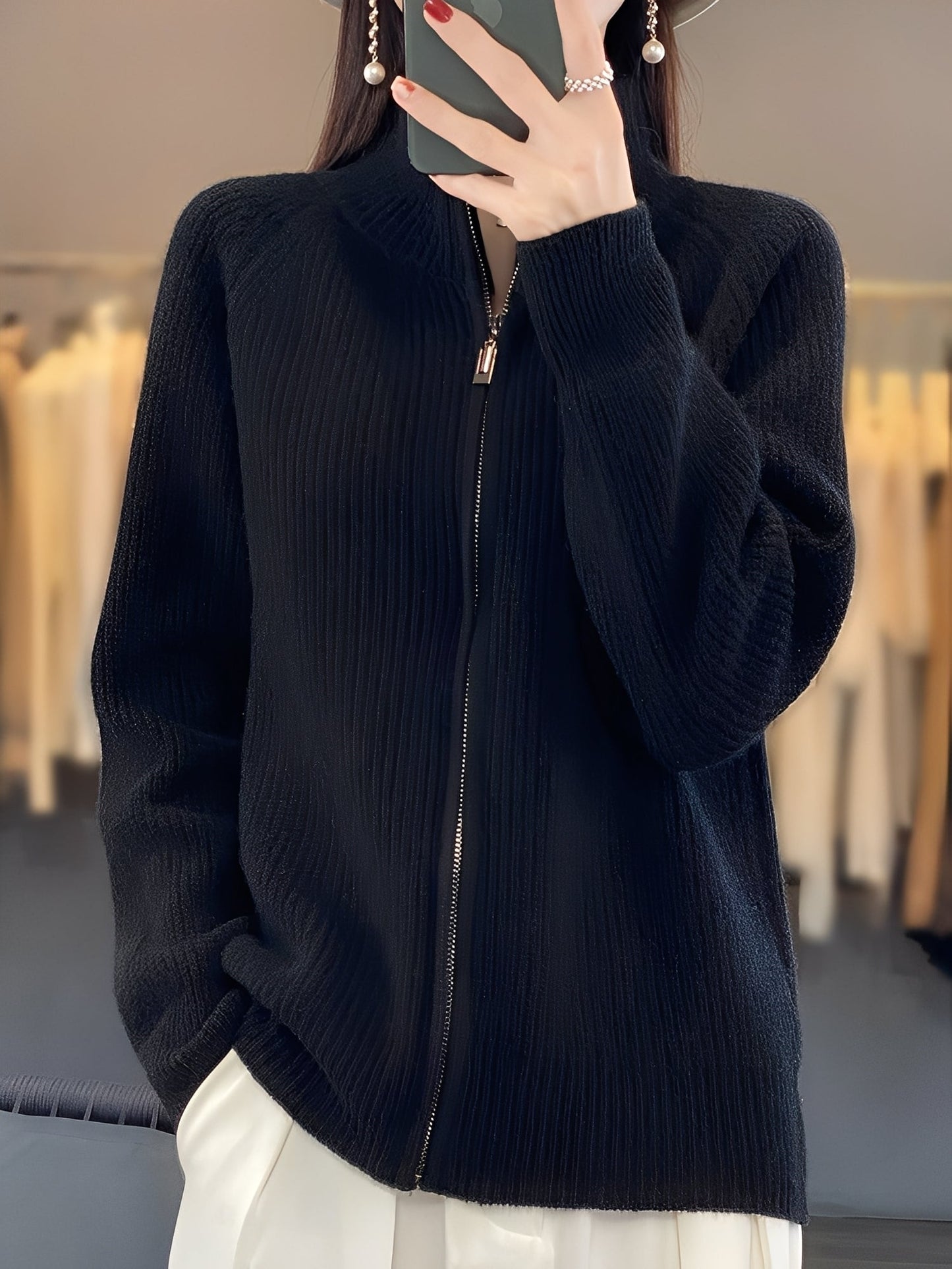 Brylee - Moderní dámská vlněná pletená bunda se zipem