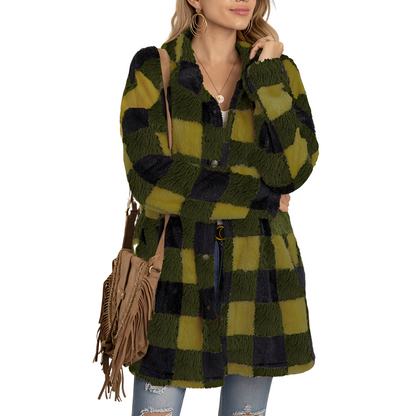 Malvina - Módní dlouhý dámský kabát s kostkami