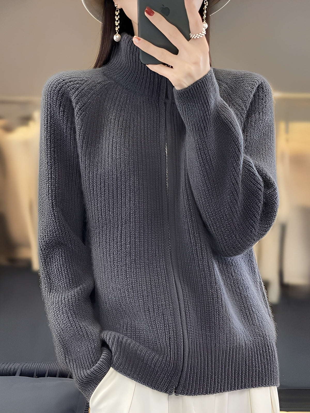 Brylee - Moderní dámská vlněná pletená bunda se zipem