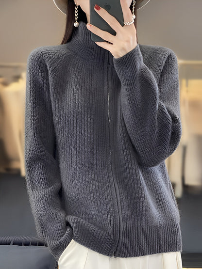 Brylee - Moderní dámská vlněná pletená bunda se zipem