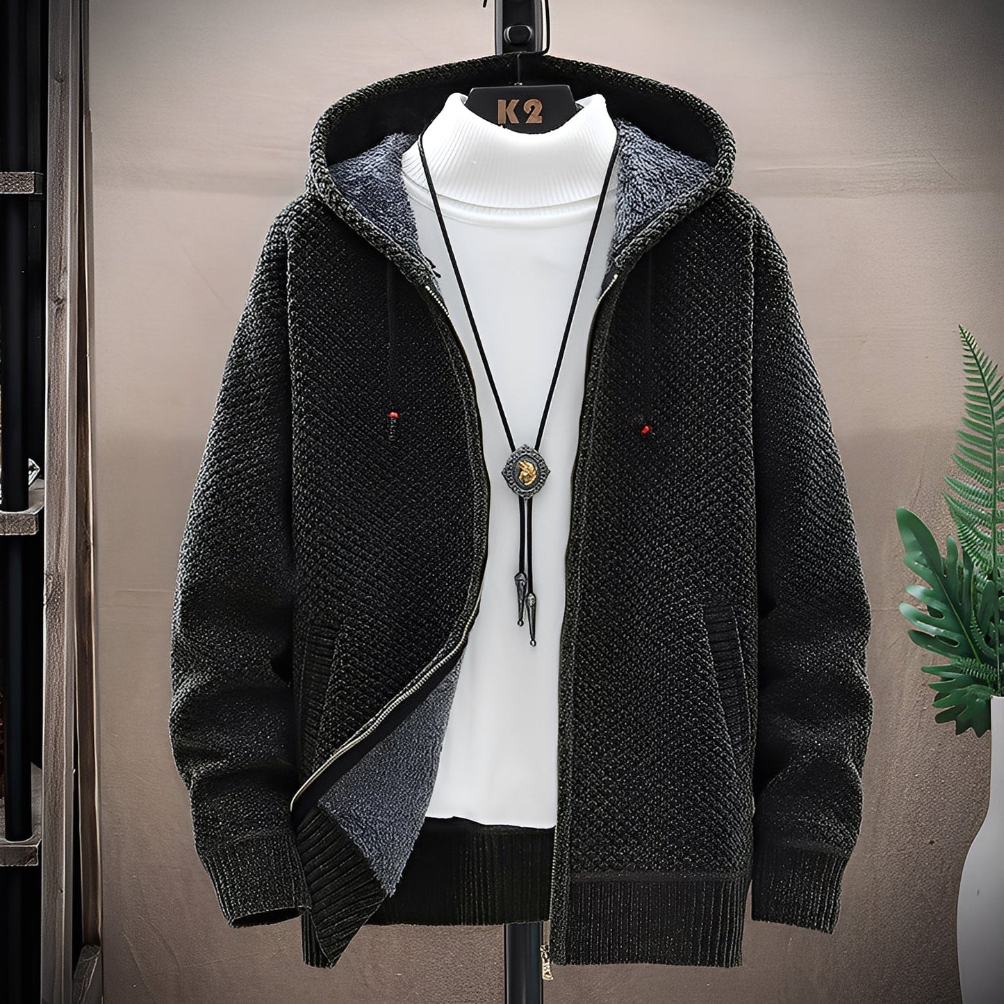 Roni - Pánská módní pletená mikina s fleecem uvnitř