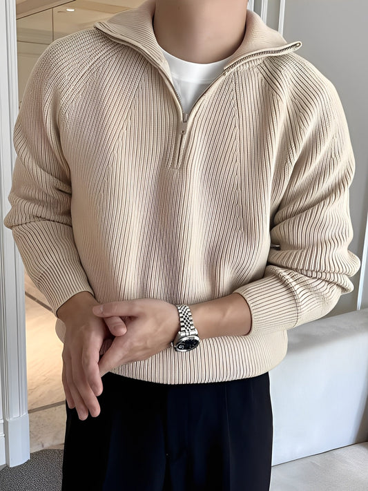 Lucas - Moderní pletený svetr s půlzipem pro muže
