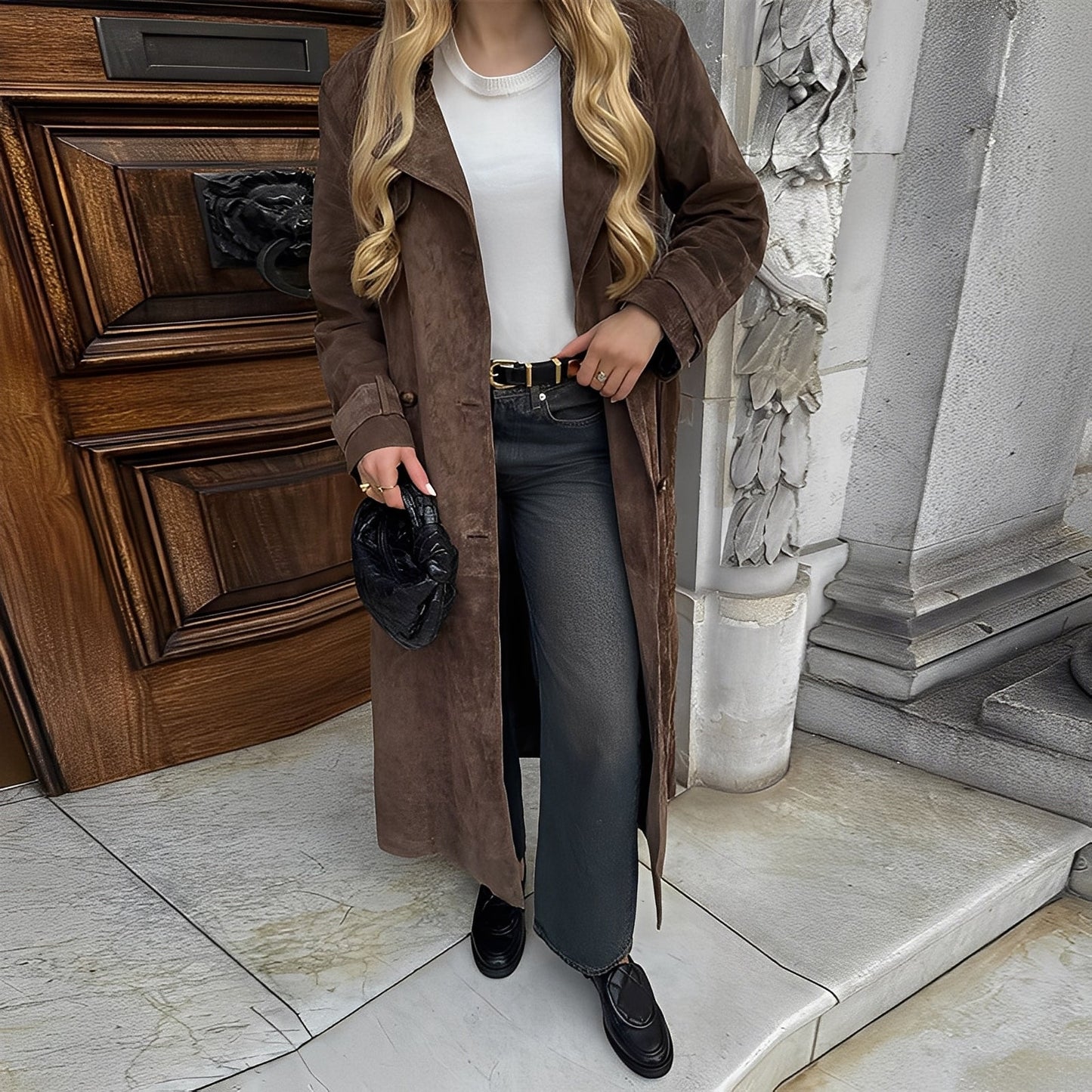 Katrina - Stylový dlouhý dvouřadý dámský kabát