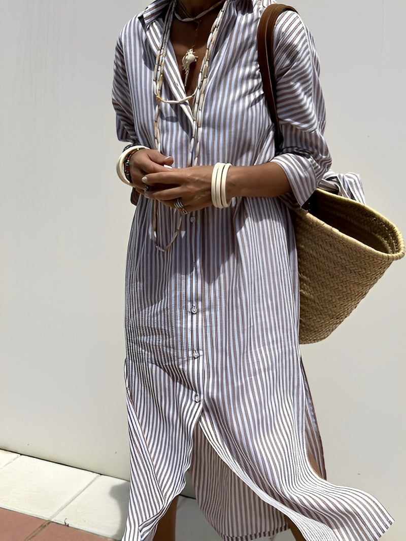 Christel - Dlouhé polo šaty s pruhy pro ženy