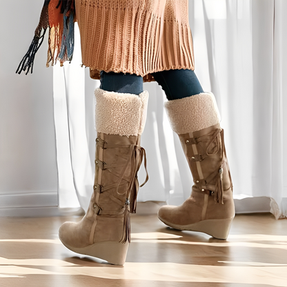 Maria - Stylové klínové kozačky s kožešinou pro ženy