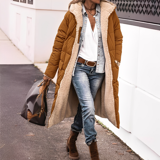Nadège - Dlouhý zimní prošívaný kabát s kapucí pro ženy