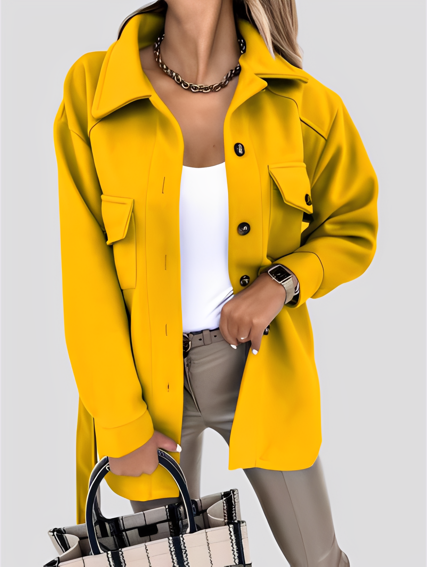 Tiffanie - Moderní, lehká vlněná bunda s převráceným límcem pro ženy