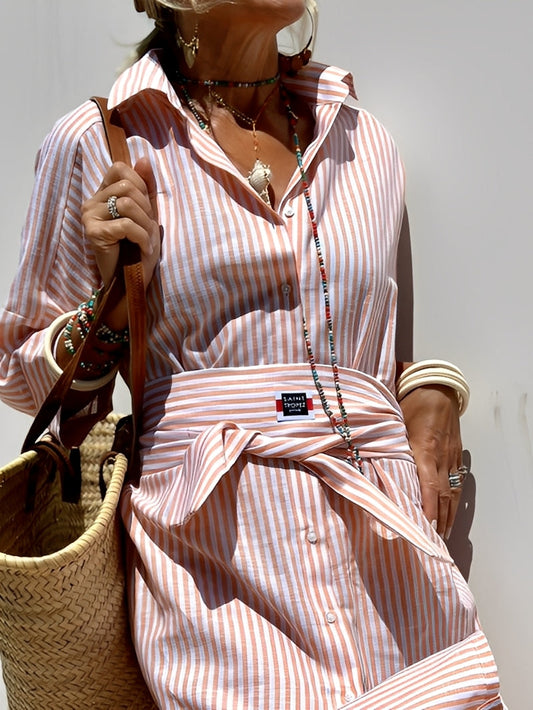 Christel - Dlouhé polo šaty s pruhy pro ženy