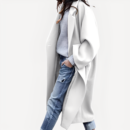 Camellia - Volně střižený dlouhý kabát z vlny pro ženy