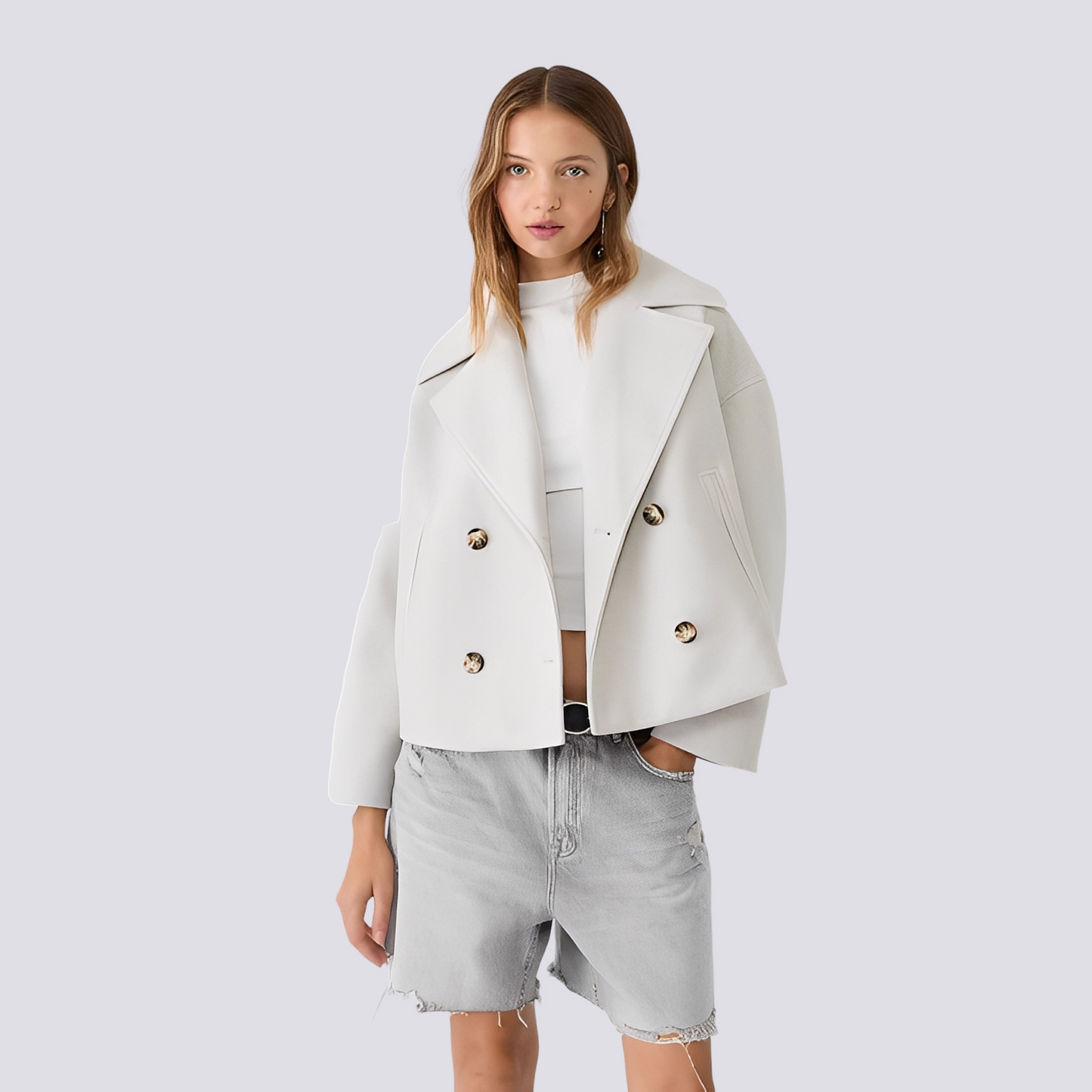 Bethney - Krátký stylový vlněný kabát s reverzním límcem pro ženy