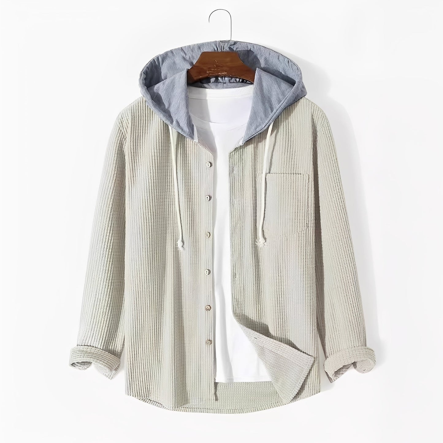 David - Moderní manšestrová košile s kapucí pro muže