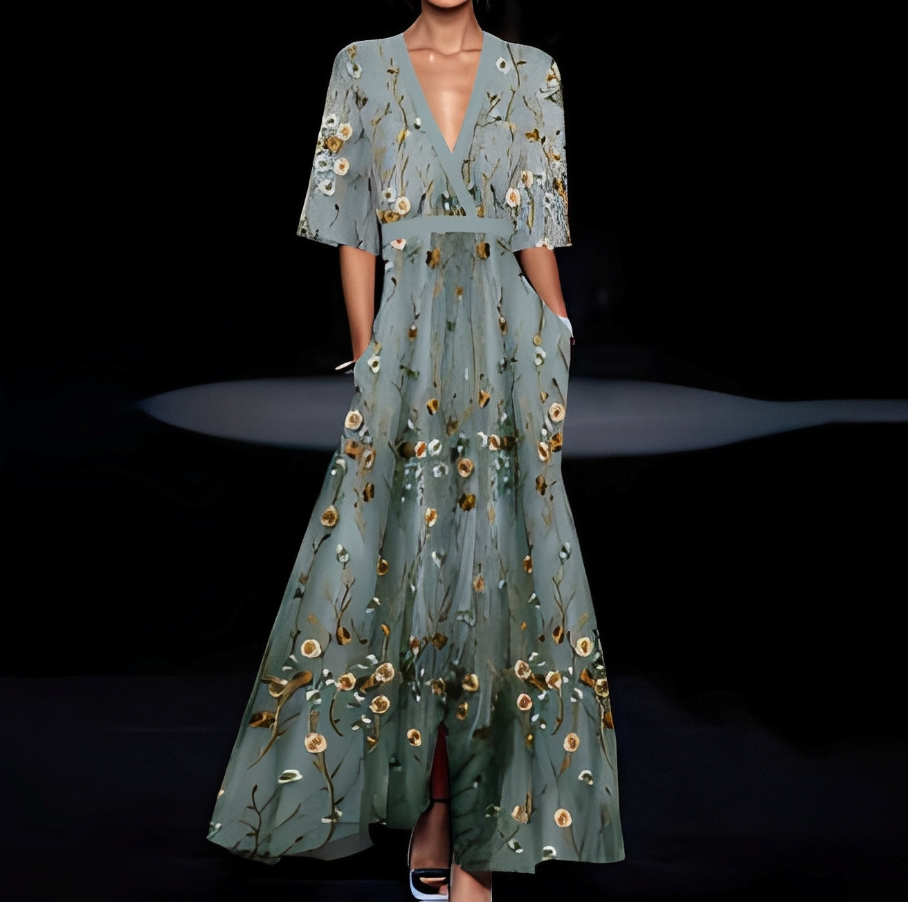 Débora - Dlouhé elegantní šaty s květinovým vzorem pro ženy