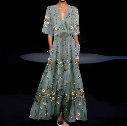 Débora - Dlouhé elegantní šaty s květinovým vzorem pro ženy