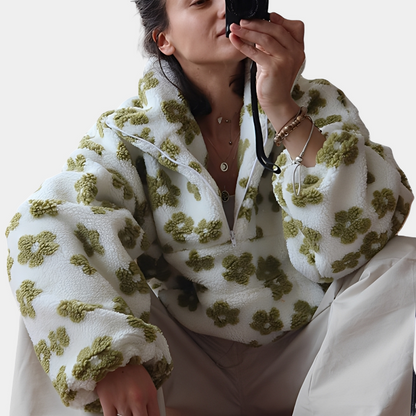 Elizabeth - Stylový Sherpa svetr s květinovým vzorem pro ženy
