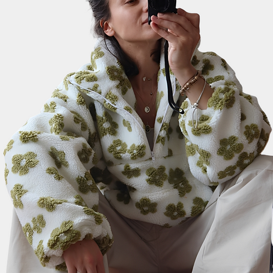 Elizabeth - Stylový Sherpa svetr s květinovým vzorem pro ženy