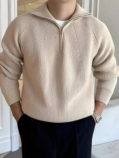 Lucas - Moderní pletený svetr s půlzipem pro muže