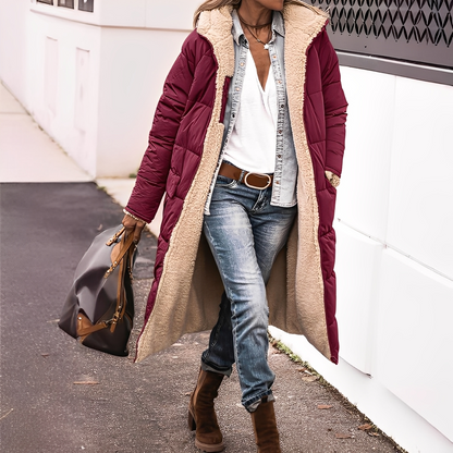 Nadège - Dlouhý zimní prošívaný kabát s kapucí pro ženy