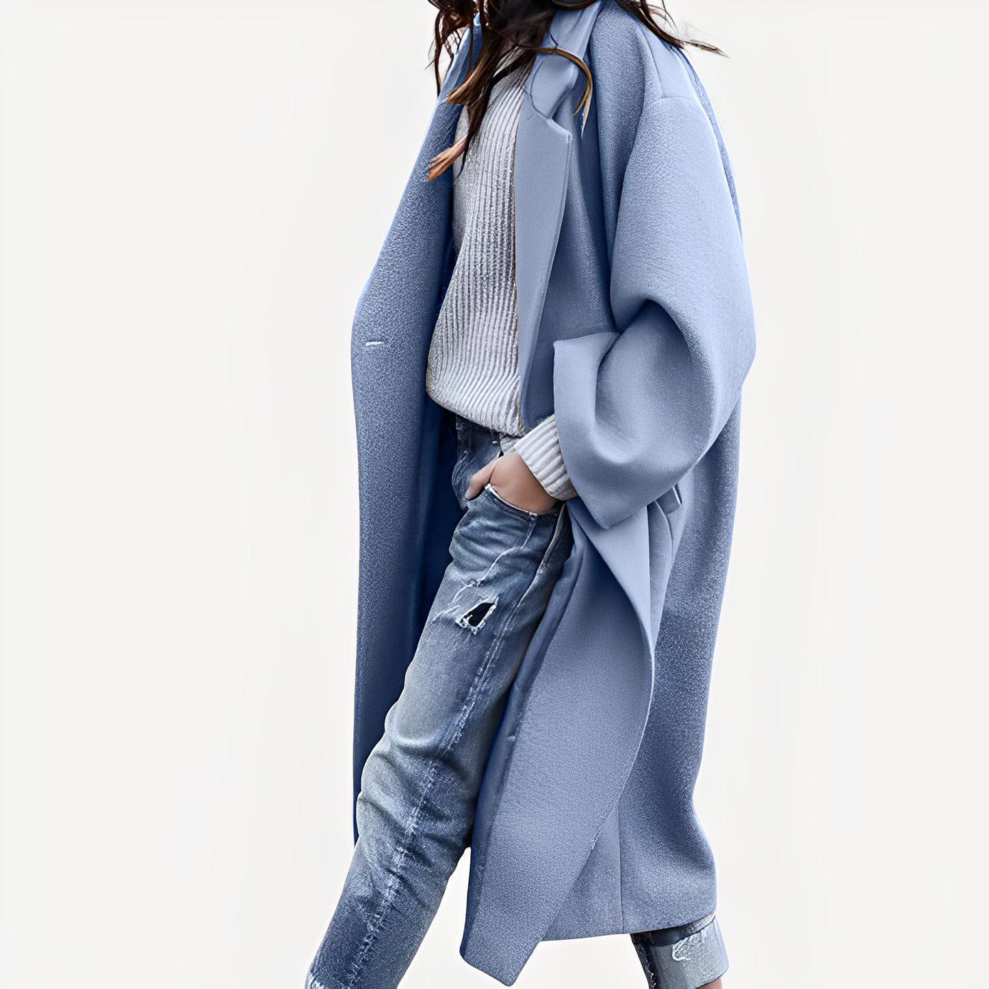 Camellia - Volně střižený dlouhý kabát z vlny pro ženy