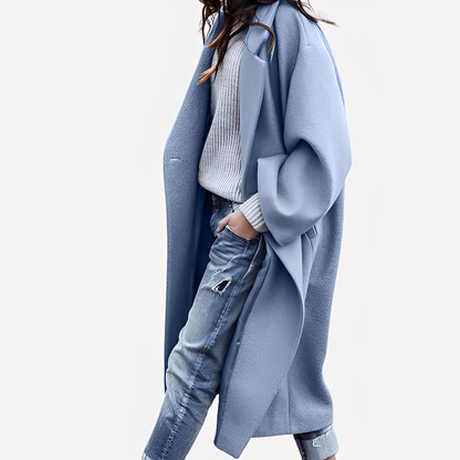 Camellia - Volně střižený dlouhý kabát z vlny pro ženy