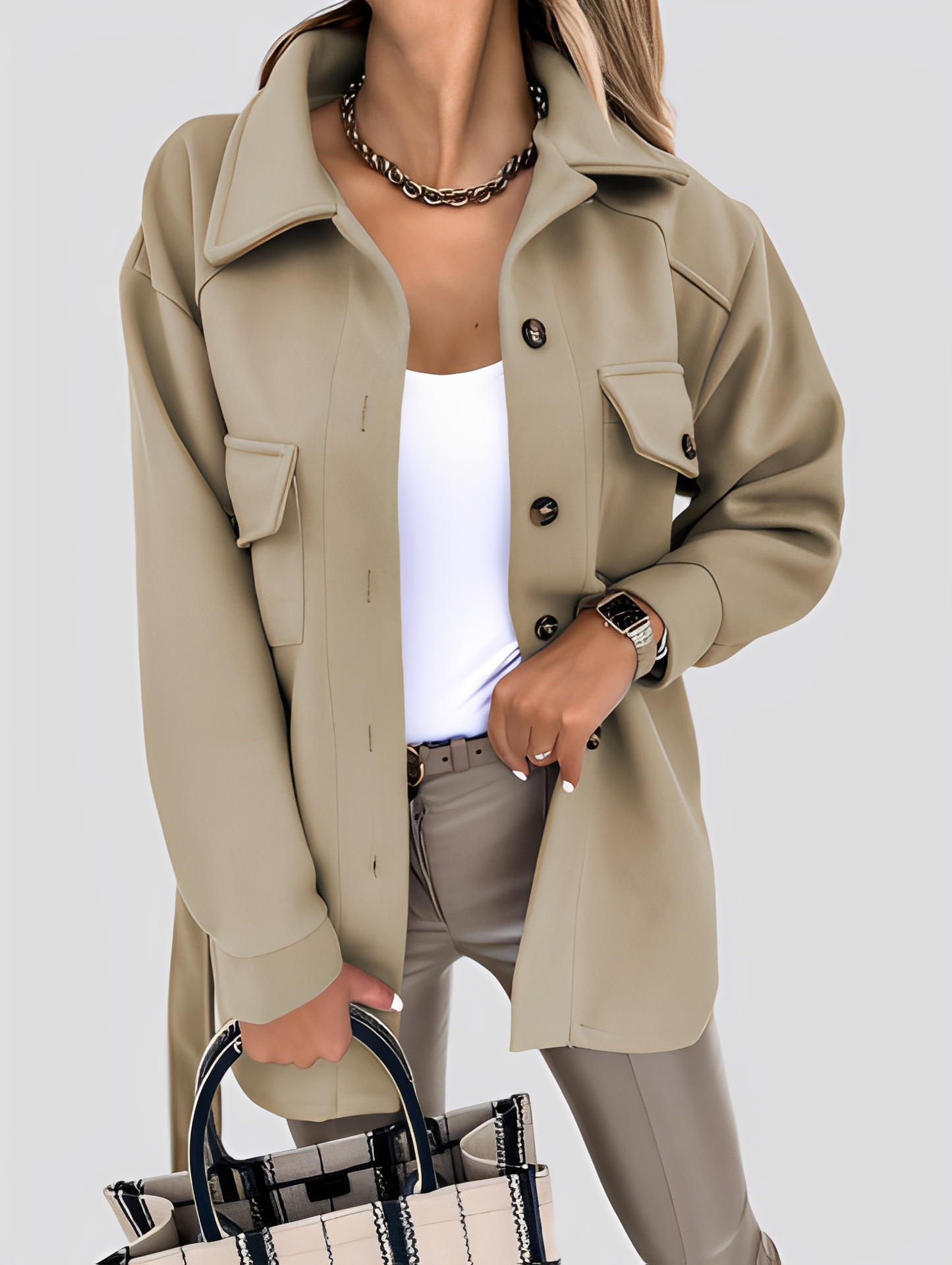 Tiffanie - Moderní, lehká vlněná bunda s převráceným límcem pro ženy